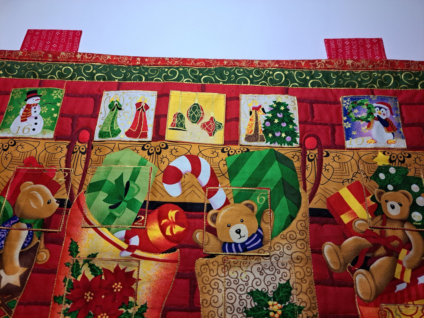 Quilted Fabric Advent Calendar "Stockings on the Hearth" 23" x 25"