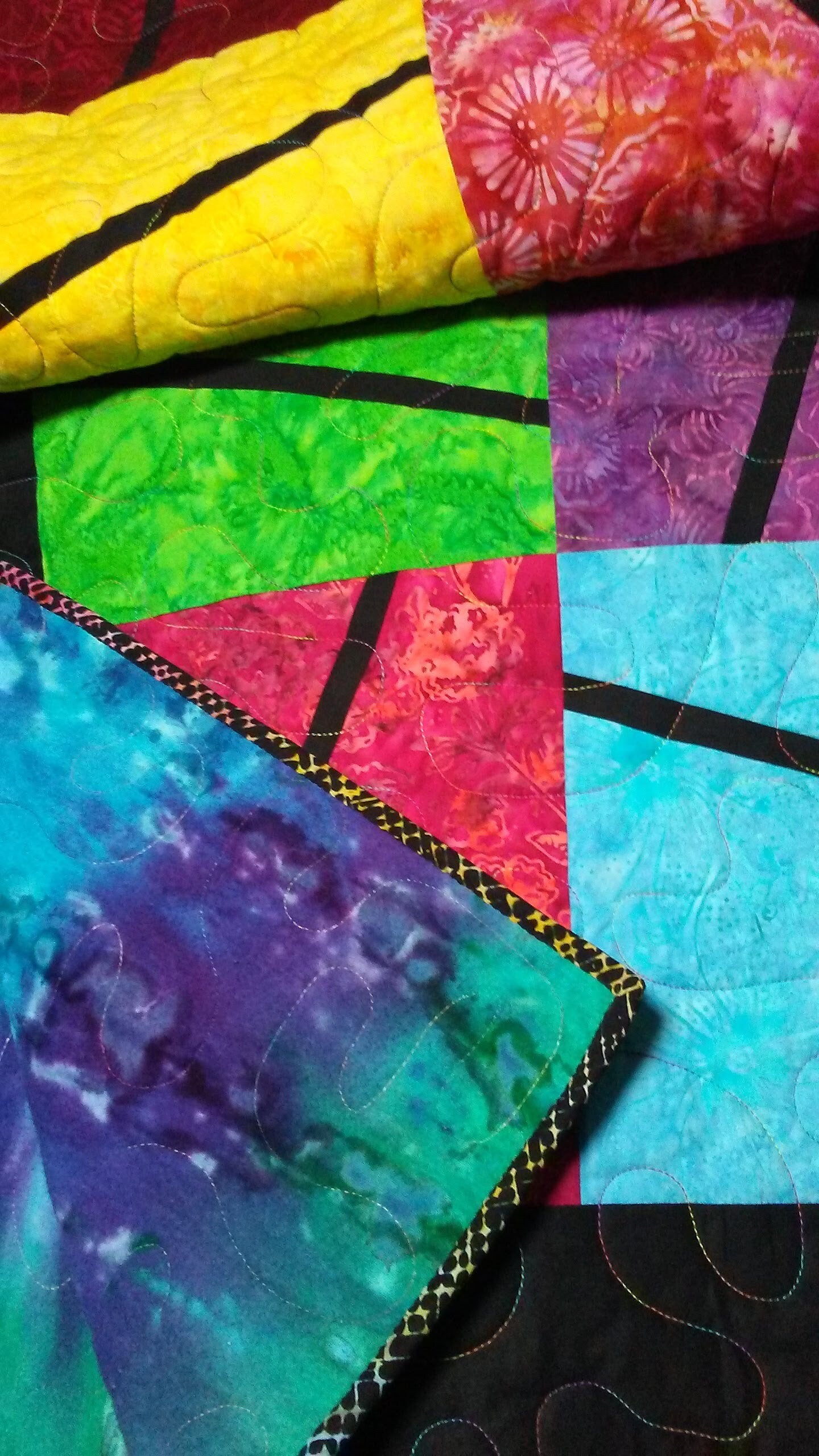 Modern Queen Quilt Rainbow Batik Color Block 82 x 100