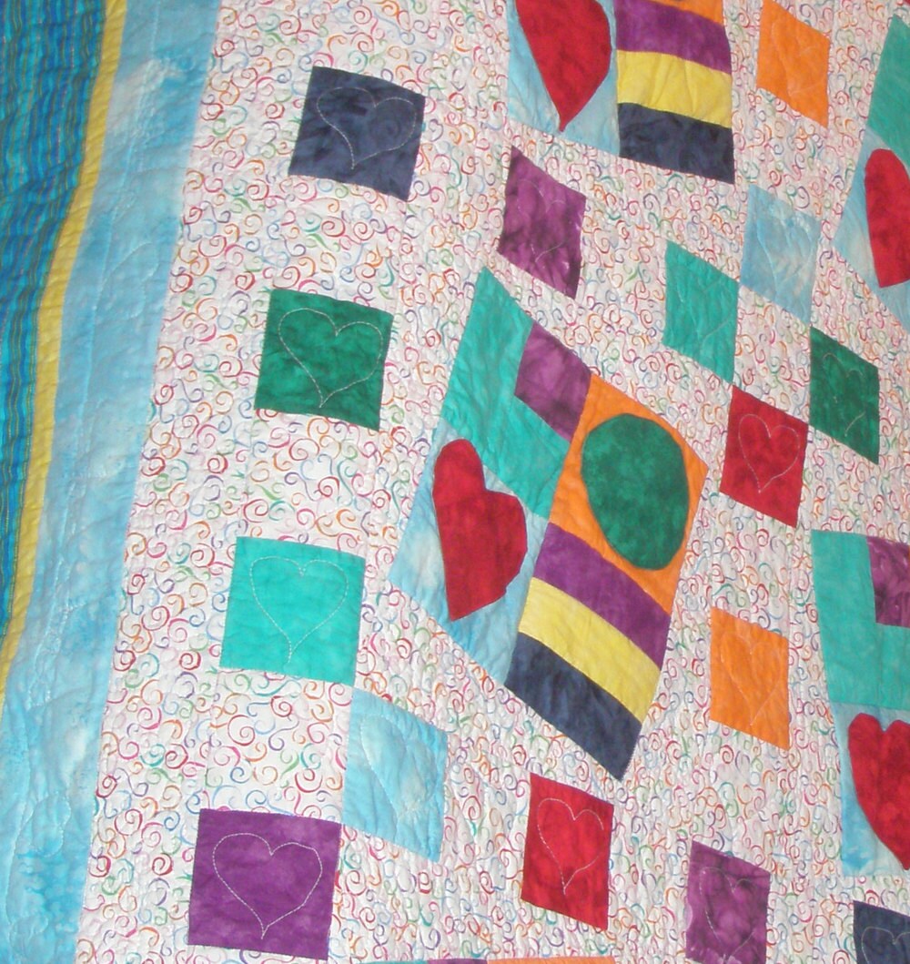 Original Handmade Patchwork Queen King Quilt - Love Party II