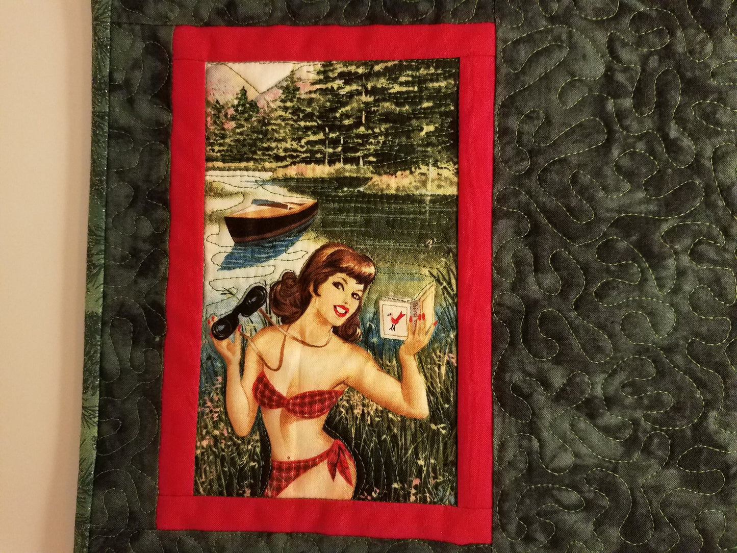 Idaho Mug Rug, Bikini Birdwatcher Lady 1