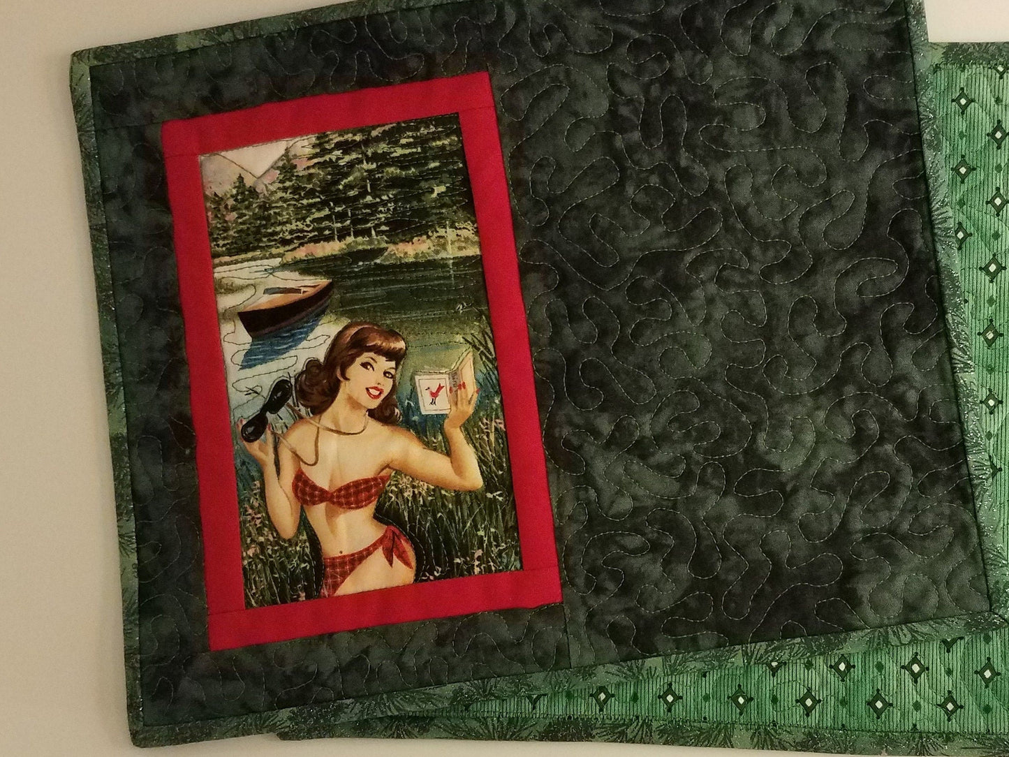 Idaho Mug Rug, Bikini Birdwatcher Lady 1