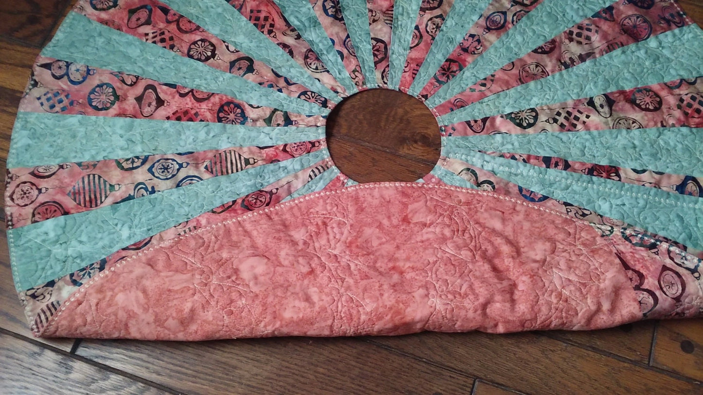 Christmas Tree Skirt Handmade Idaho Green Pink Quilted