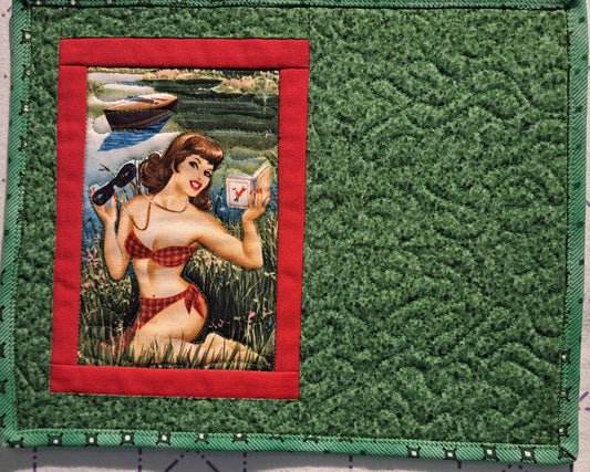 Idaho Mug Rug, Bikini Birdwatcher Lady 2