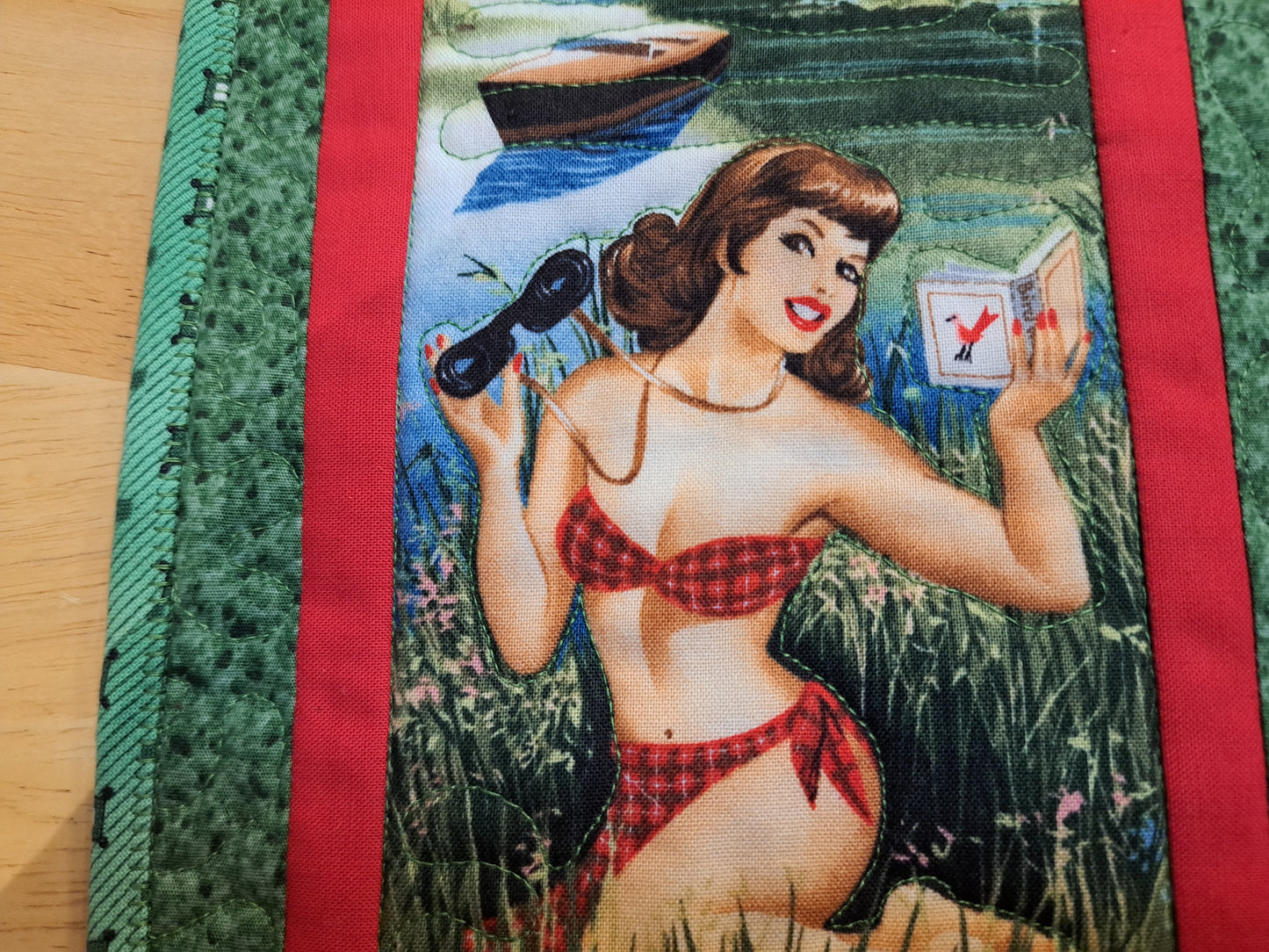 Idaho Mug Rug, Bikini Birdwatcher Lady 2