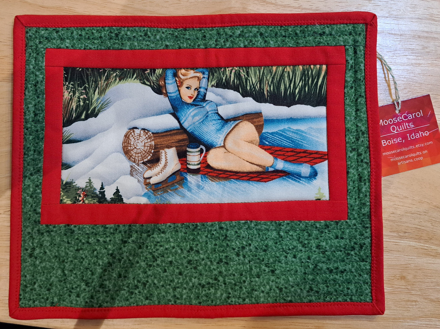 Idaho Mug Rug, Pin-Up Sweater Skater Lady