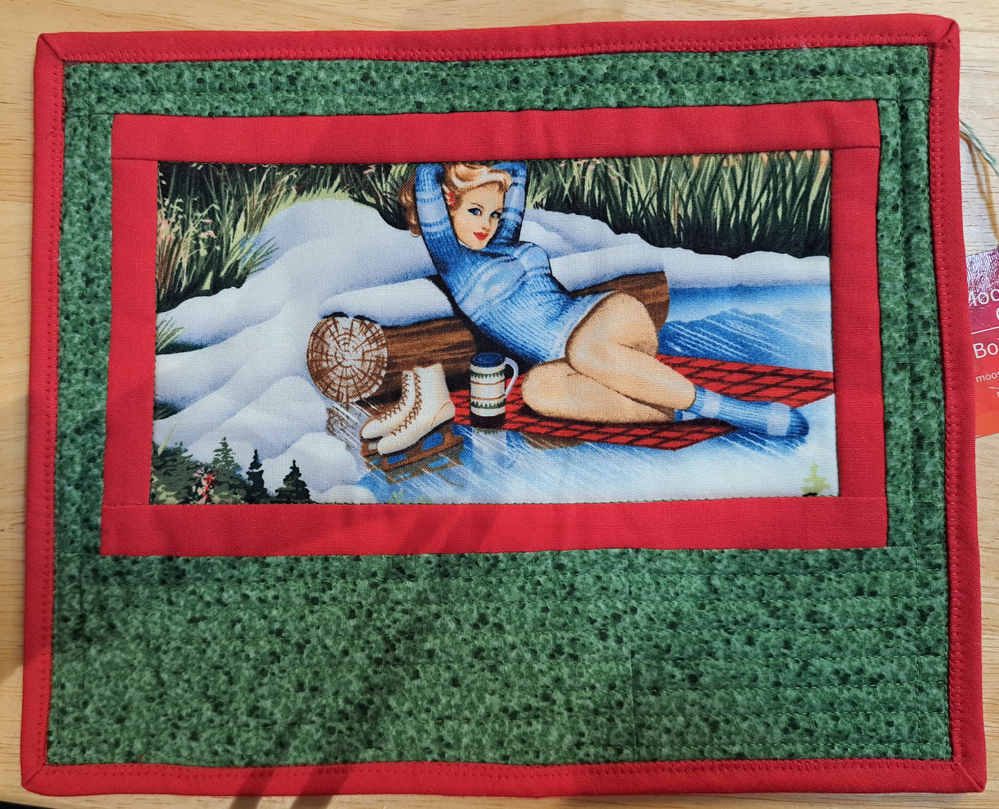 Idaho Mug Rug, Pin-Up Sweater Skater Lady