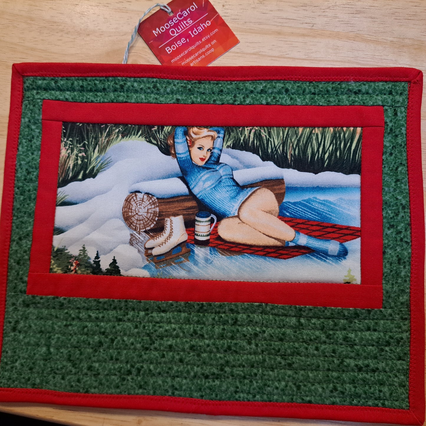 Idaho Mug Rug, Pin-Up Sweater Skater Lady