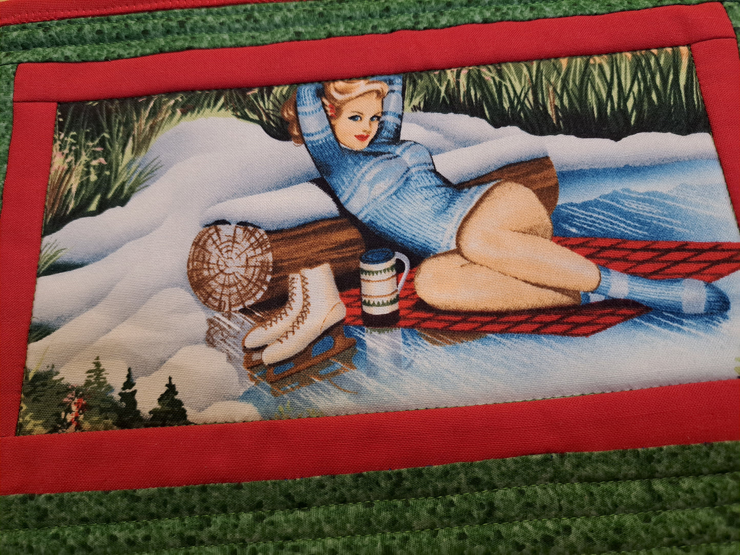 Idaho Mug Rug, Pin-Up Sweater Skater Lady