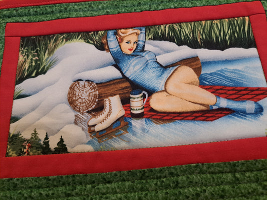 Idaho Mug Rug, Pin-Up Sweater Skater Lady