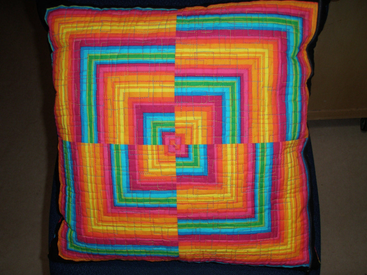 Patchwork Quilted Pillow Cover Sham Handmade Stripes Squared