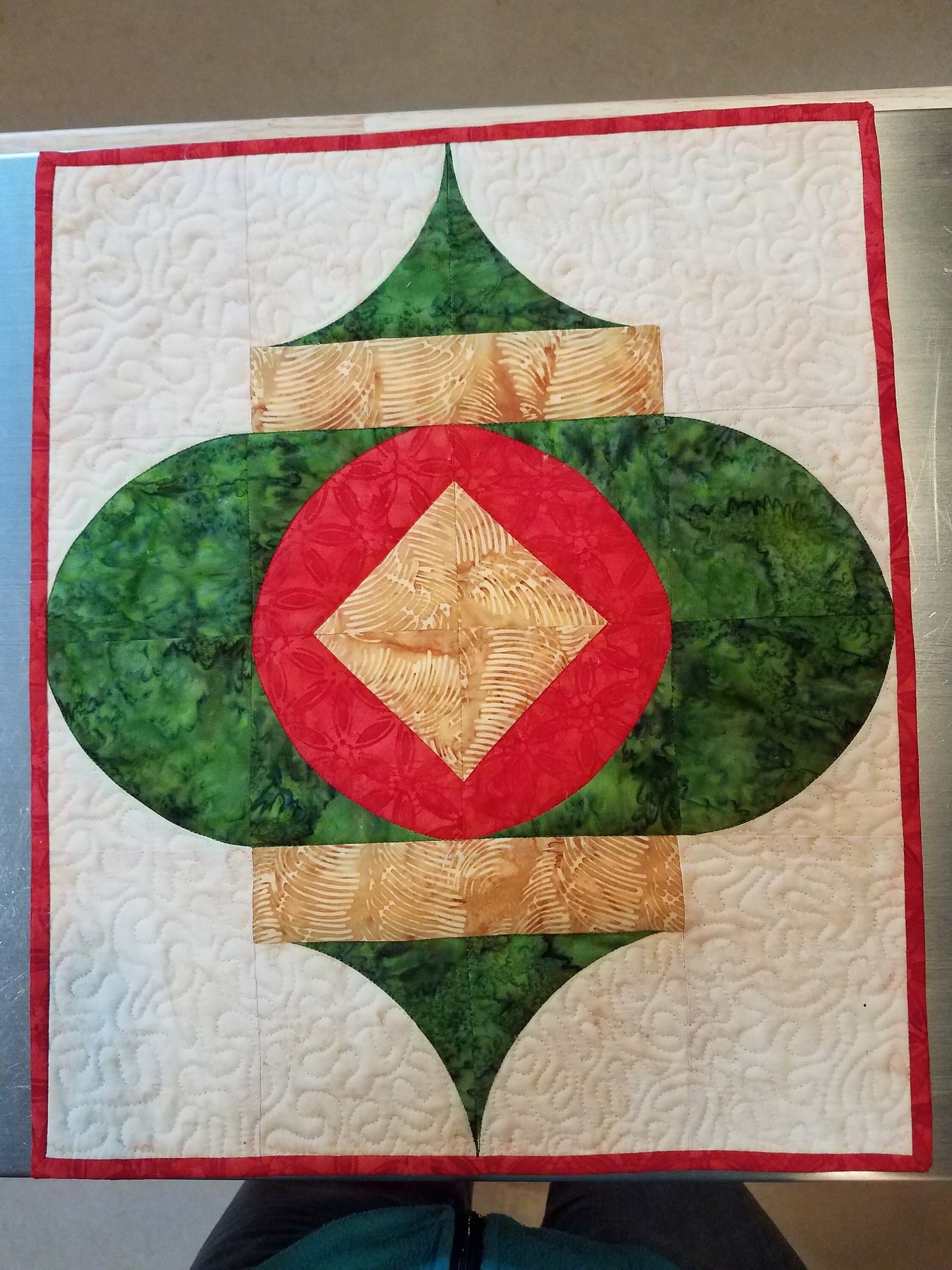 Christmas Ornament Table Topper Quilted 14.5 x 17 inches