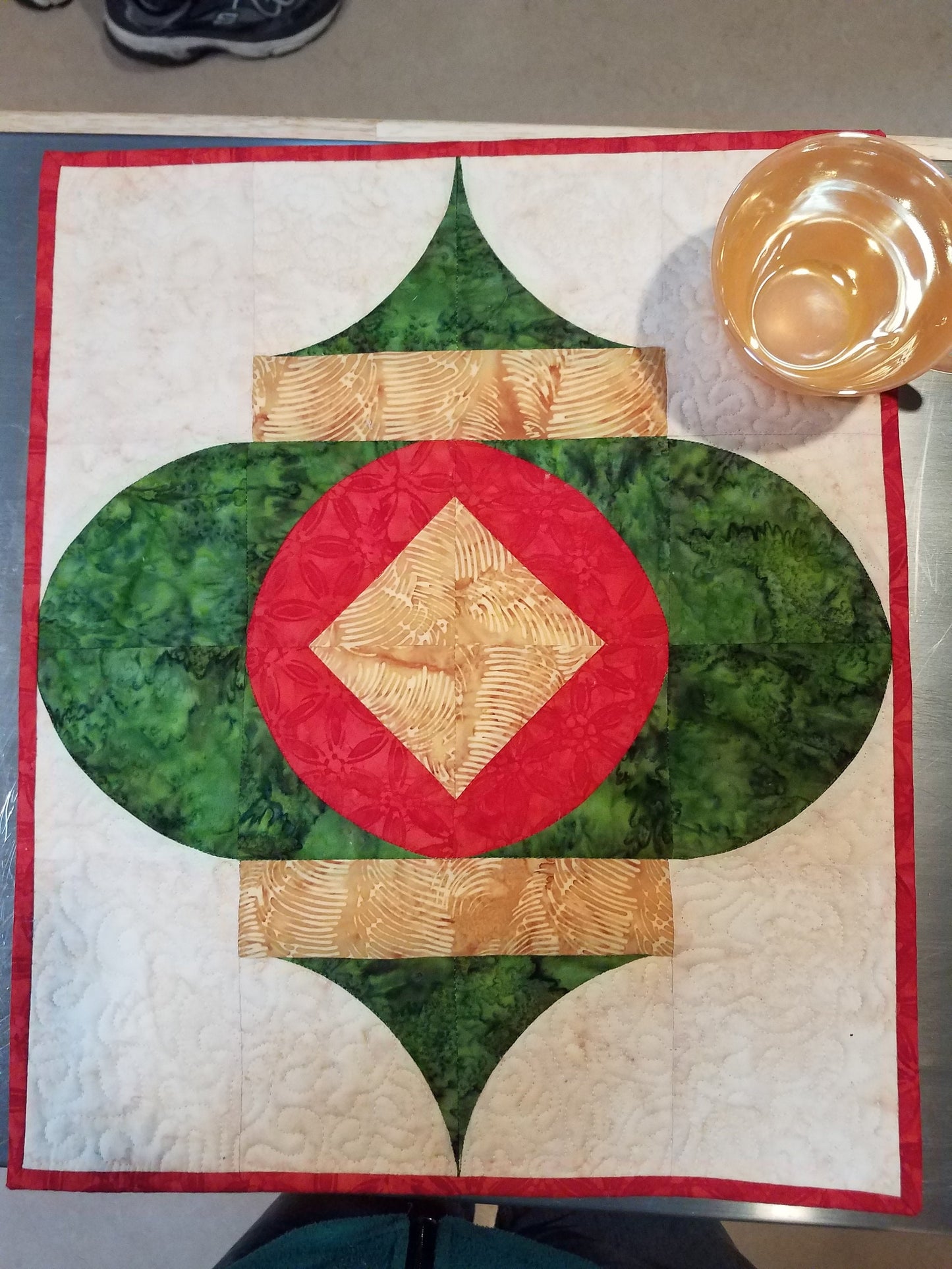 Christmas Ornament Table Topper Quilted 14.5 x 17 inches