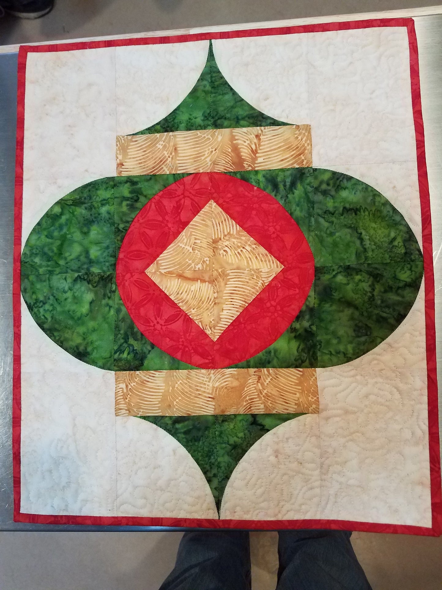 Christmas Ornament Table Topper Quilted 14.5 x 17 inches