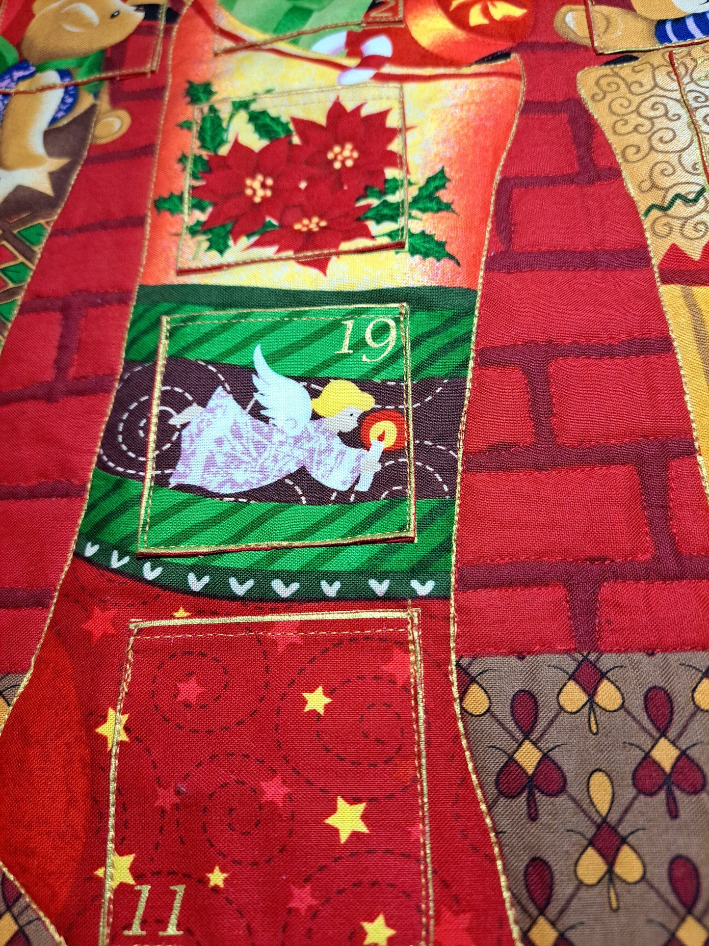 Quilted Fabric Advent Calendar "Stockings on the Hearth" 23" x 25"