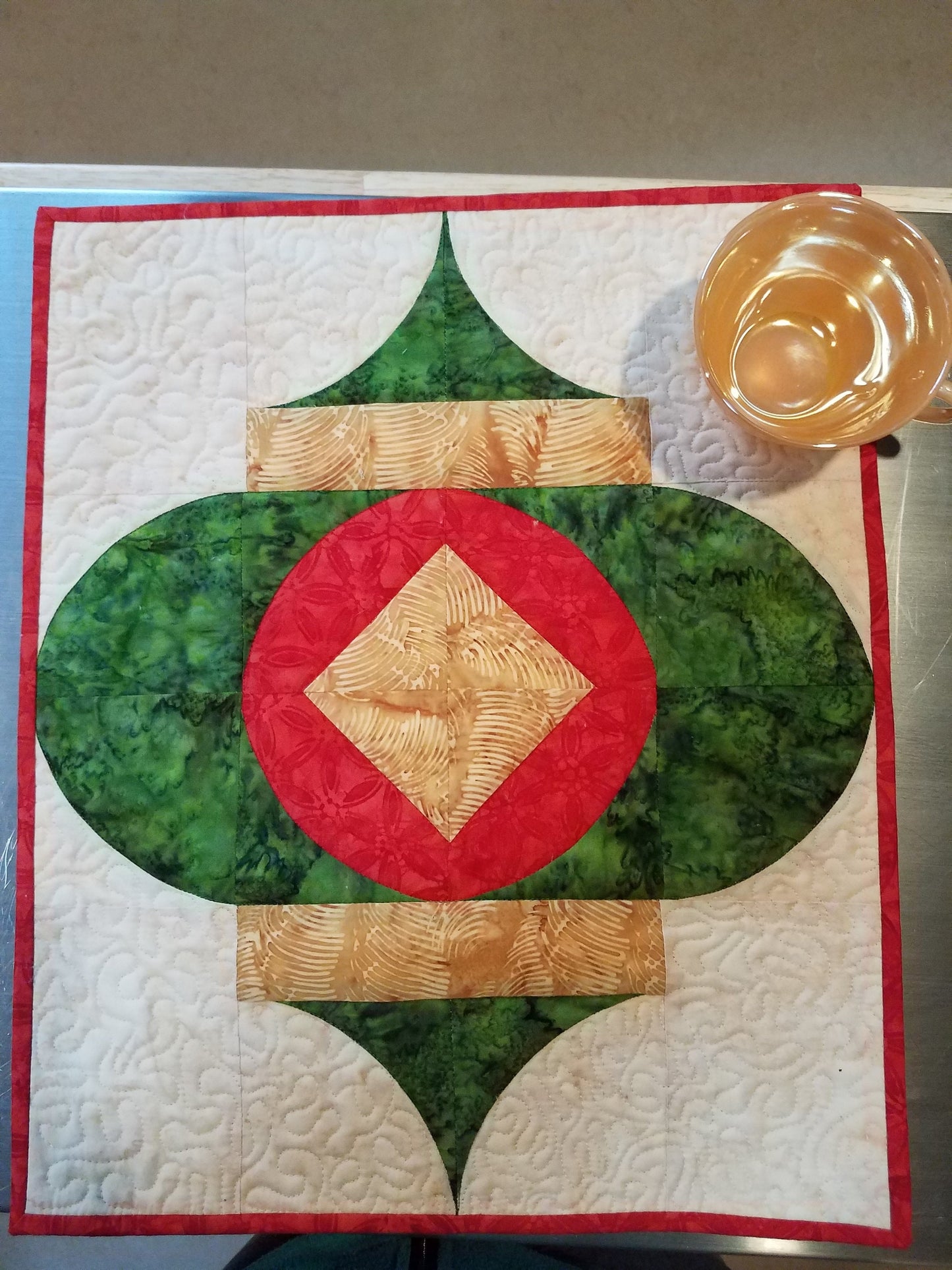 Christmas Ornament Table Topper Quilted 14.5 x 17 inches
