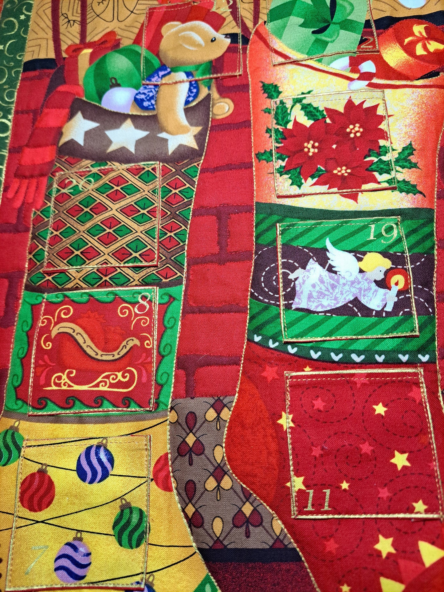 Quilted Fabric Advent Calendar "Stockings on the Hearth" 23" x 25"