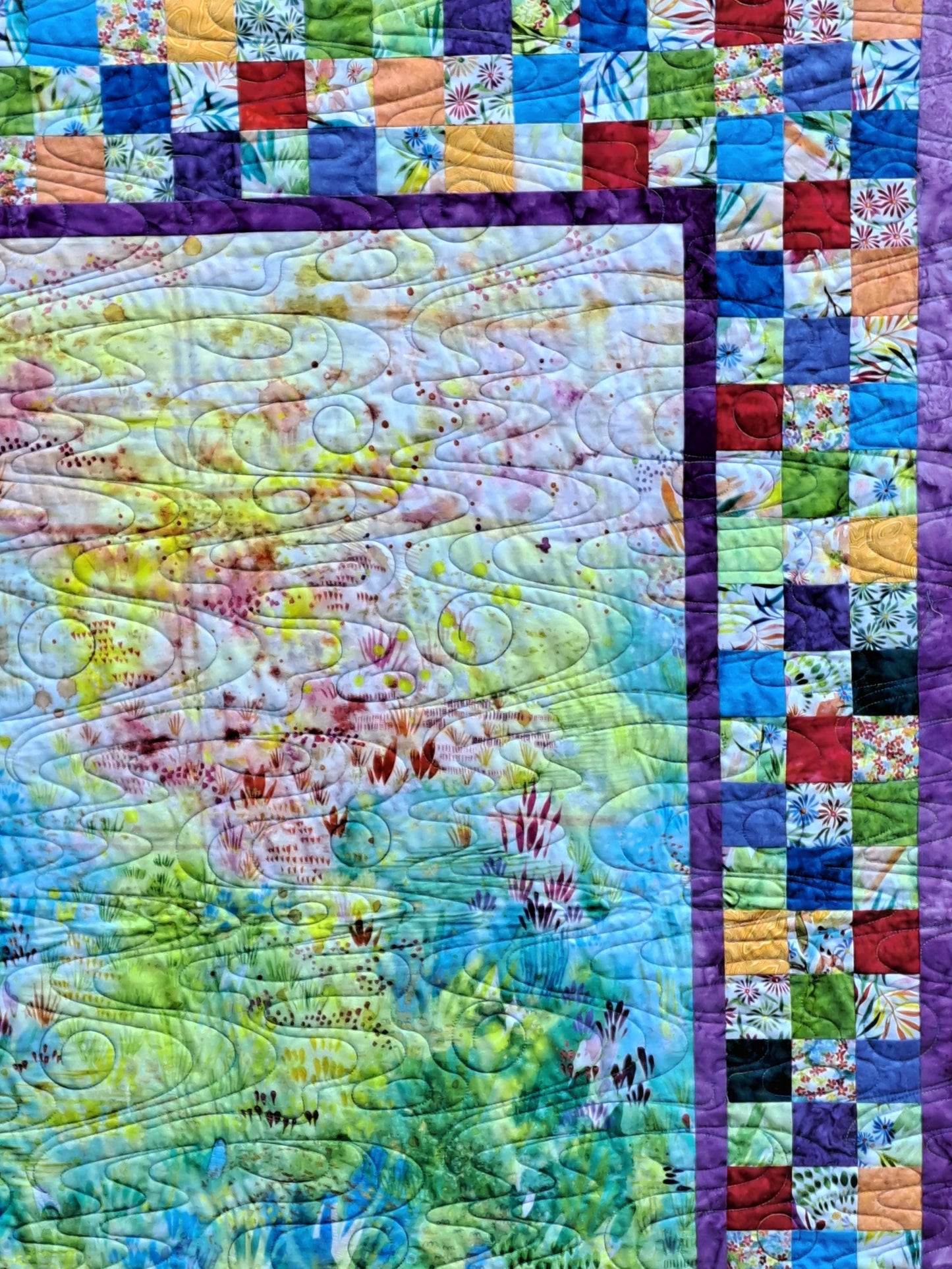 Quilted Throw Handmade Impressionist Spring Garden 49 X 60.5