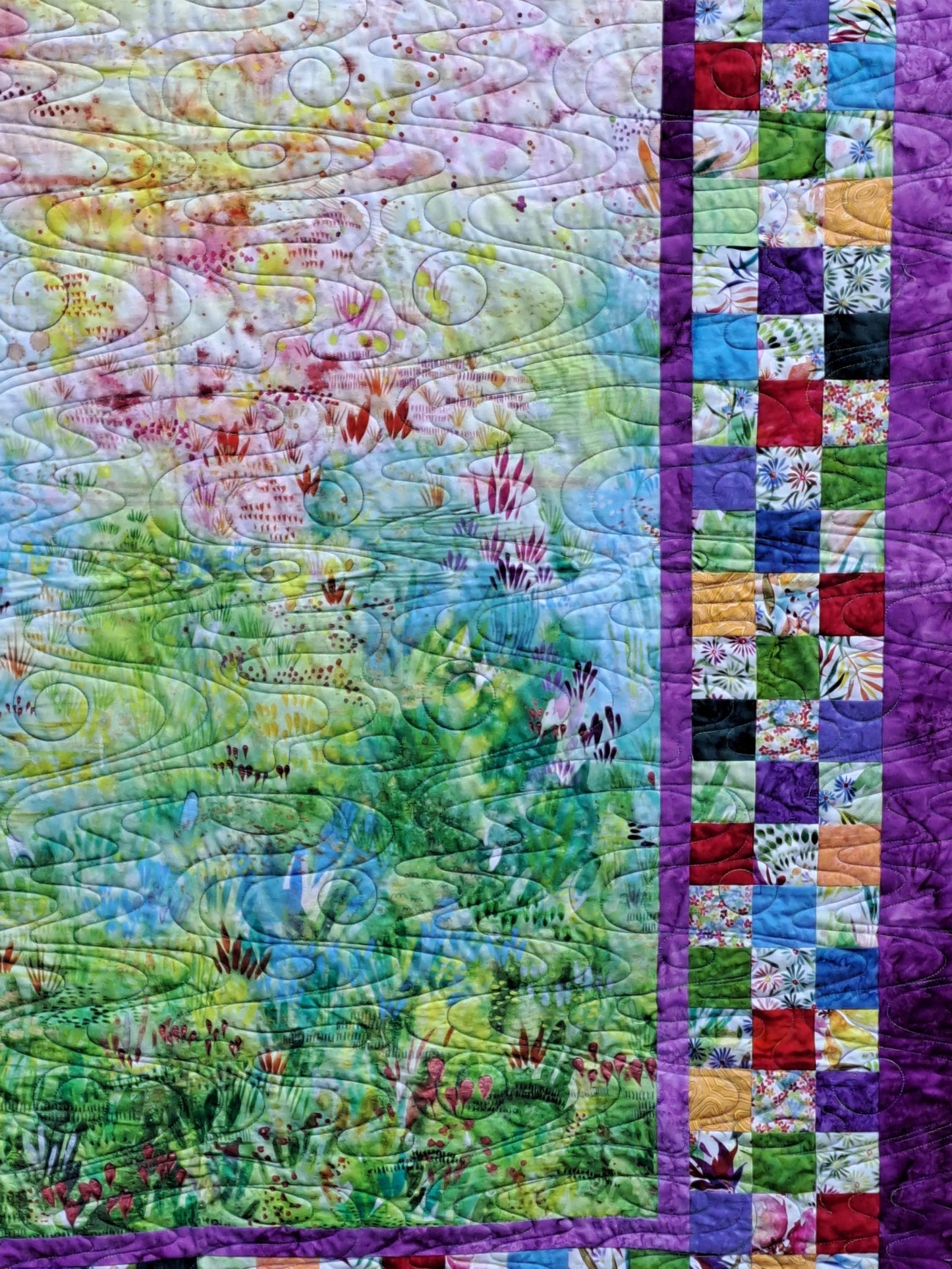Quilted Throw Handmade Impressionist Spring Garden 49 X 60.5