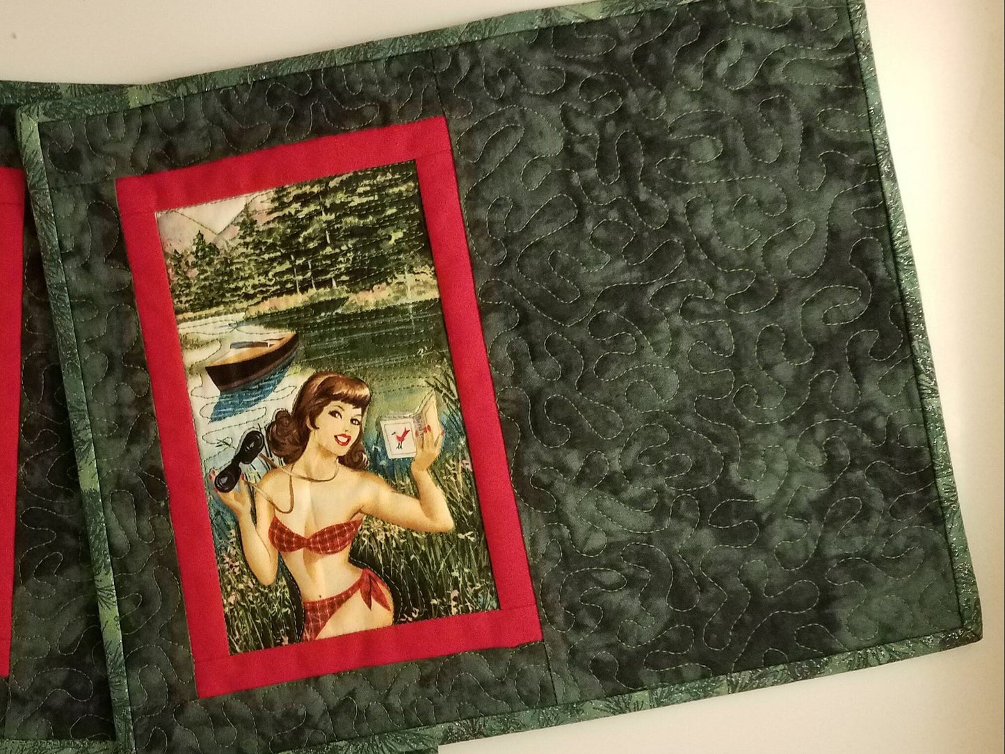 Idaho Mug Rug, Bikini Birdwatcher Lady 1