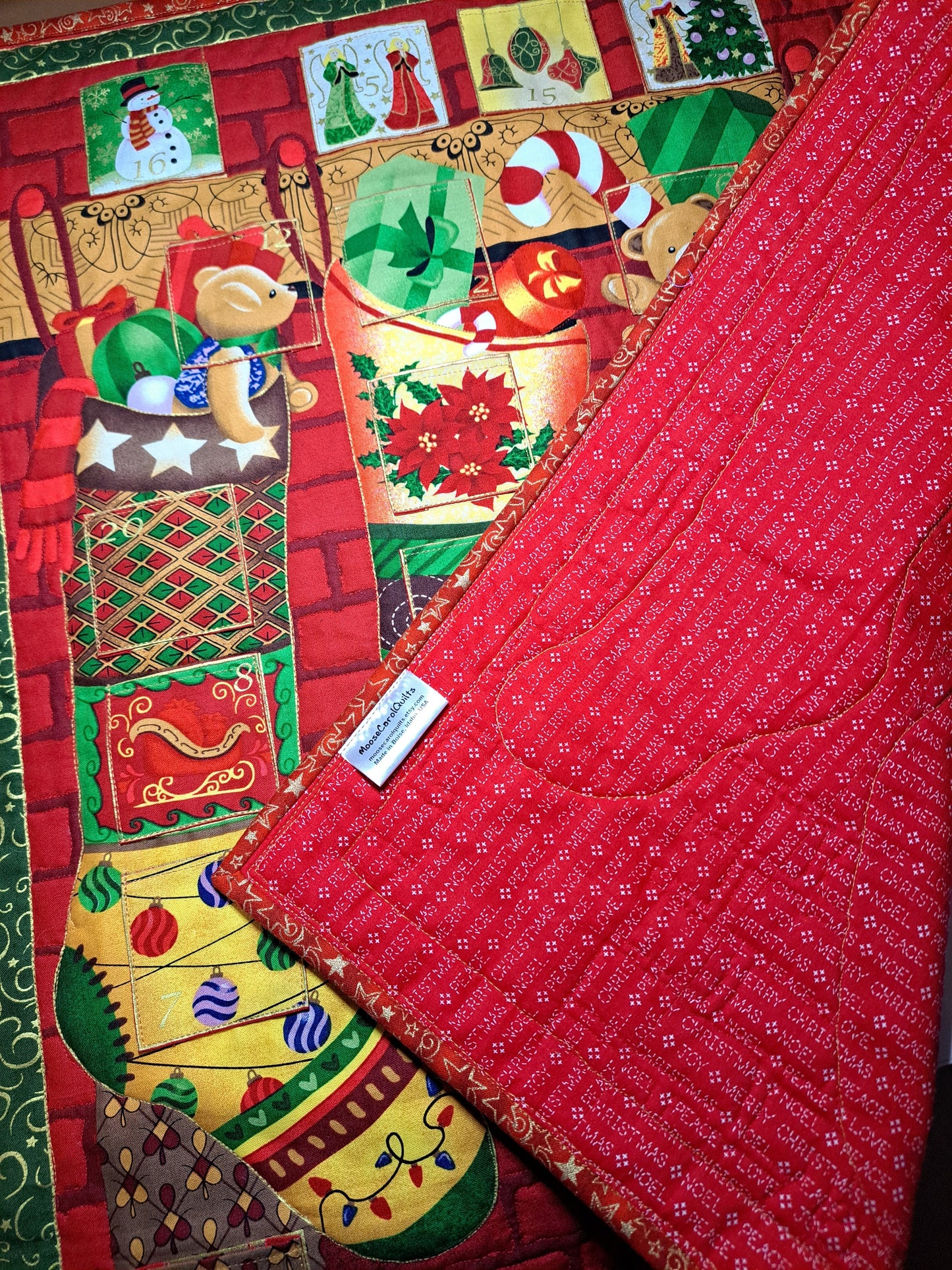Quilted Fabric Advent Calendar "Stockings on the Hearth" 23" x 25"