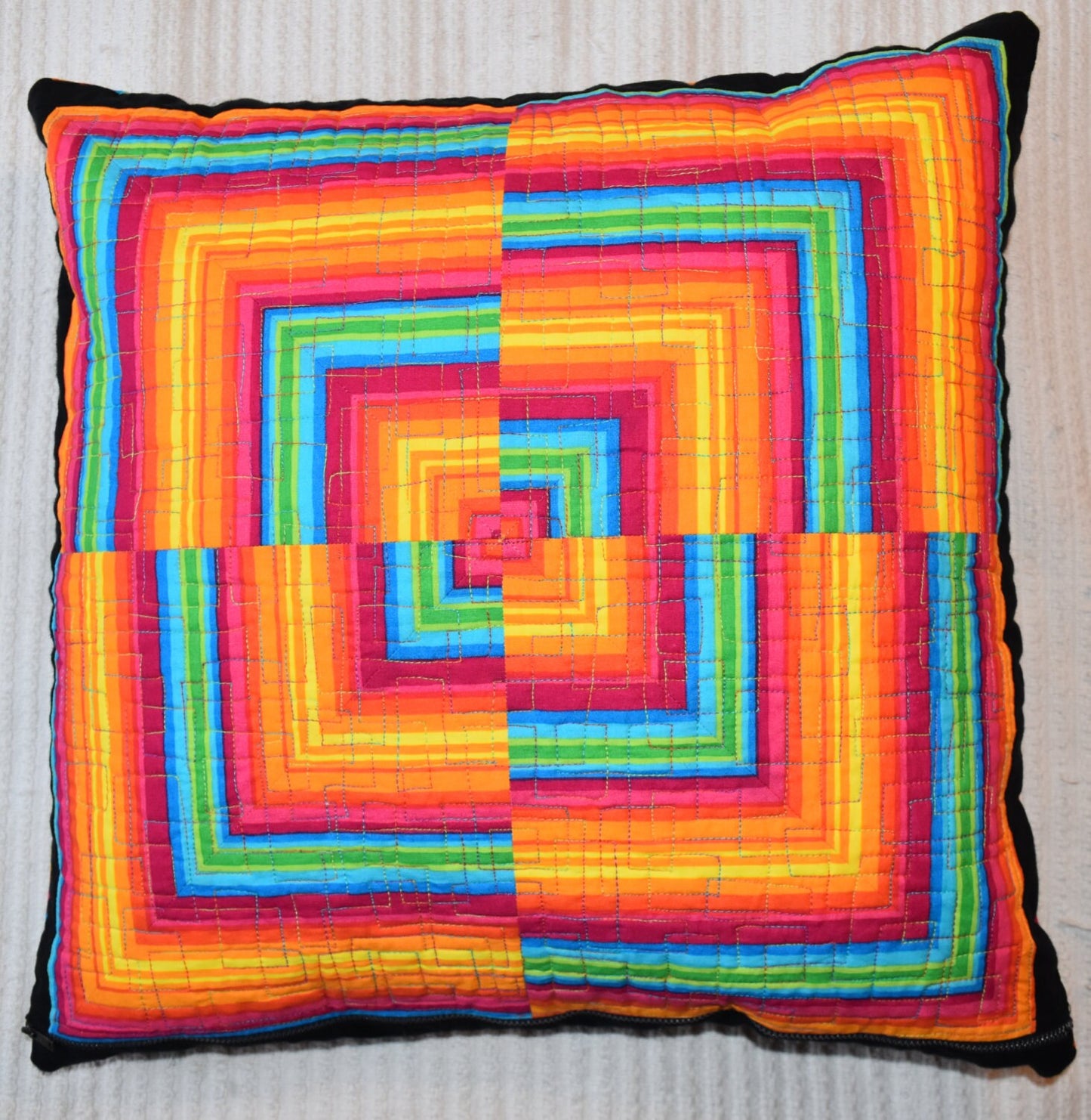 Patchwork Quilted Pillow Cover Sham Handmade Stripes Squared