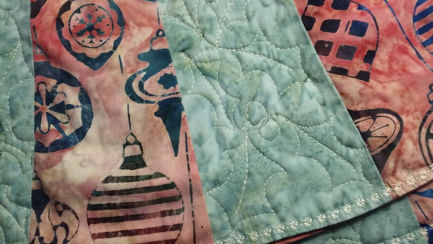 Christmas Tree Skirt Handmade Idaho Green Pink Quilted