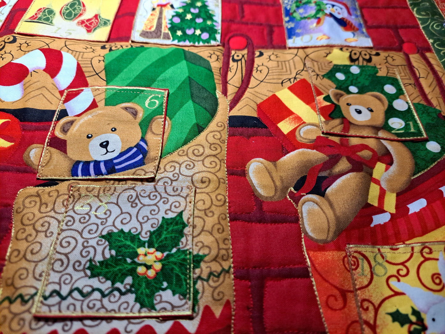 Quilted Fabric Advent Calendar "Stockings on the Hearth" 23" x 25"