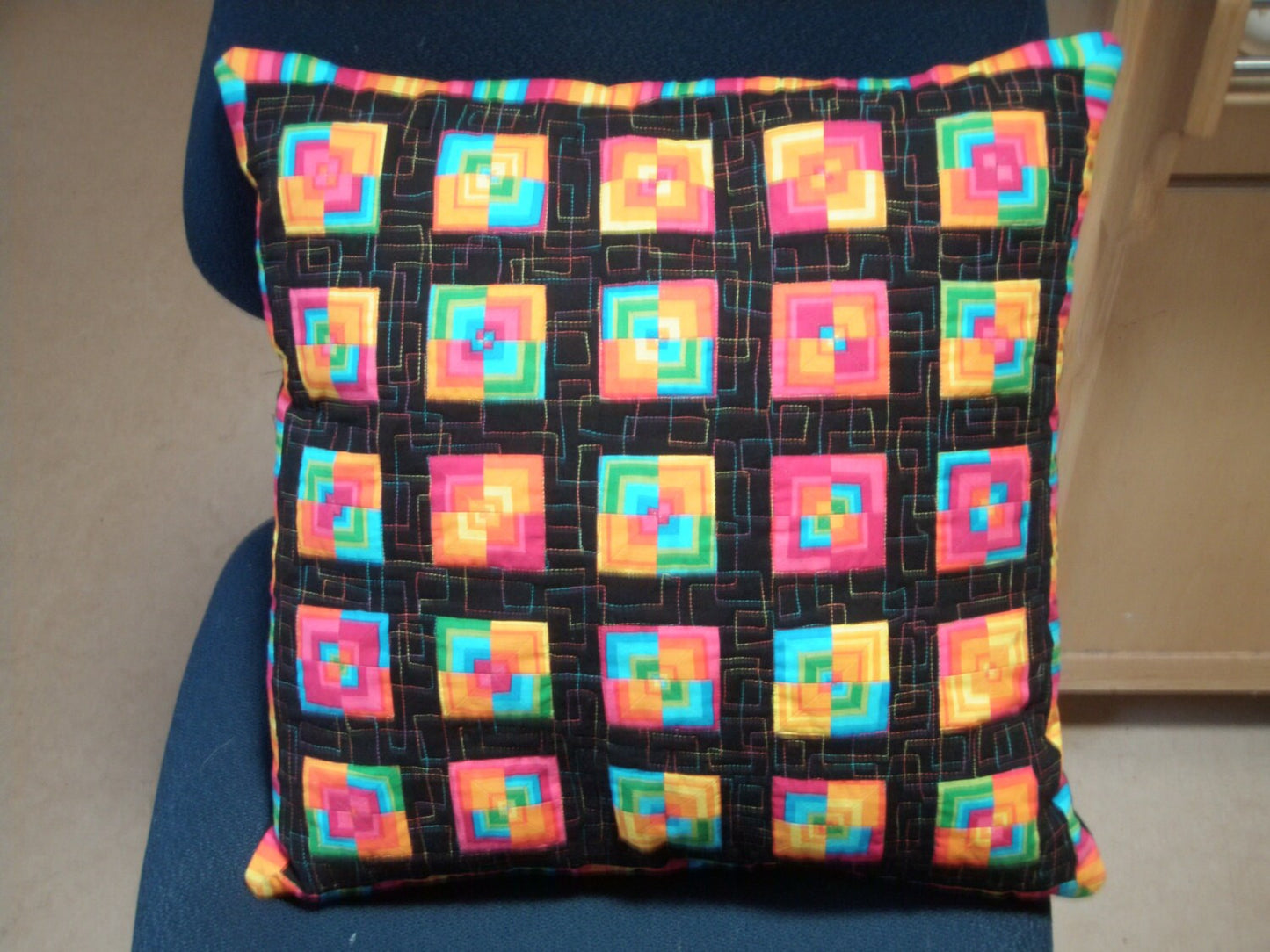 Patchwork Quilted Pillow Cover Sham Handmade Stripes Squared