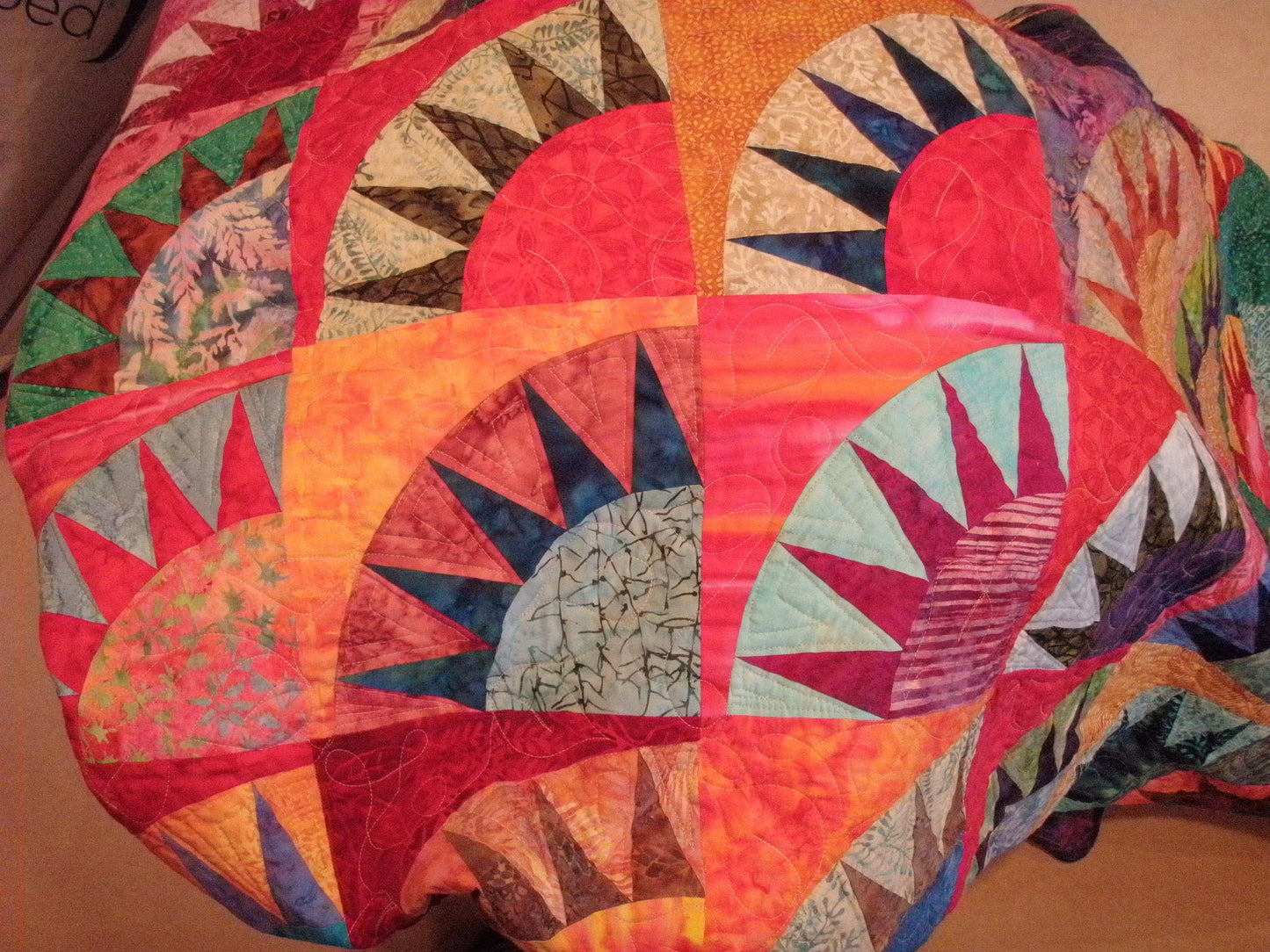 King or Queen Size Batik Quilt New York Beauty 100 x 104 inches