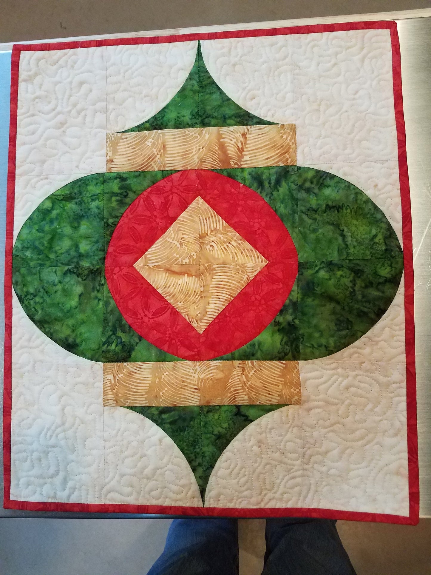 Christmas Ornament Table Topper Quilted 14.5 x 17 inches