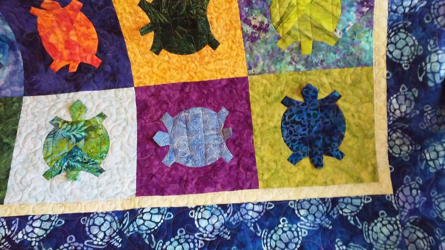 Heirloom Quilt Batik Toddler Baby Bright Turtle Dance 42 x 52