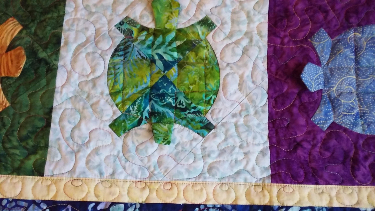 Heirloom Quilt Batik Toddler Baby Bright Turtle Dance 42 x 52