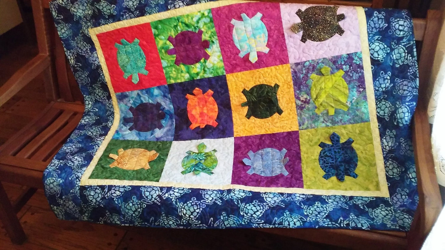 Heirloom Quilt Batik Toddler Baby Bright Turtle Dance 42 x 52