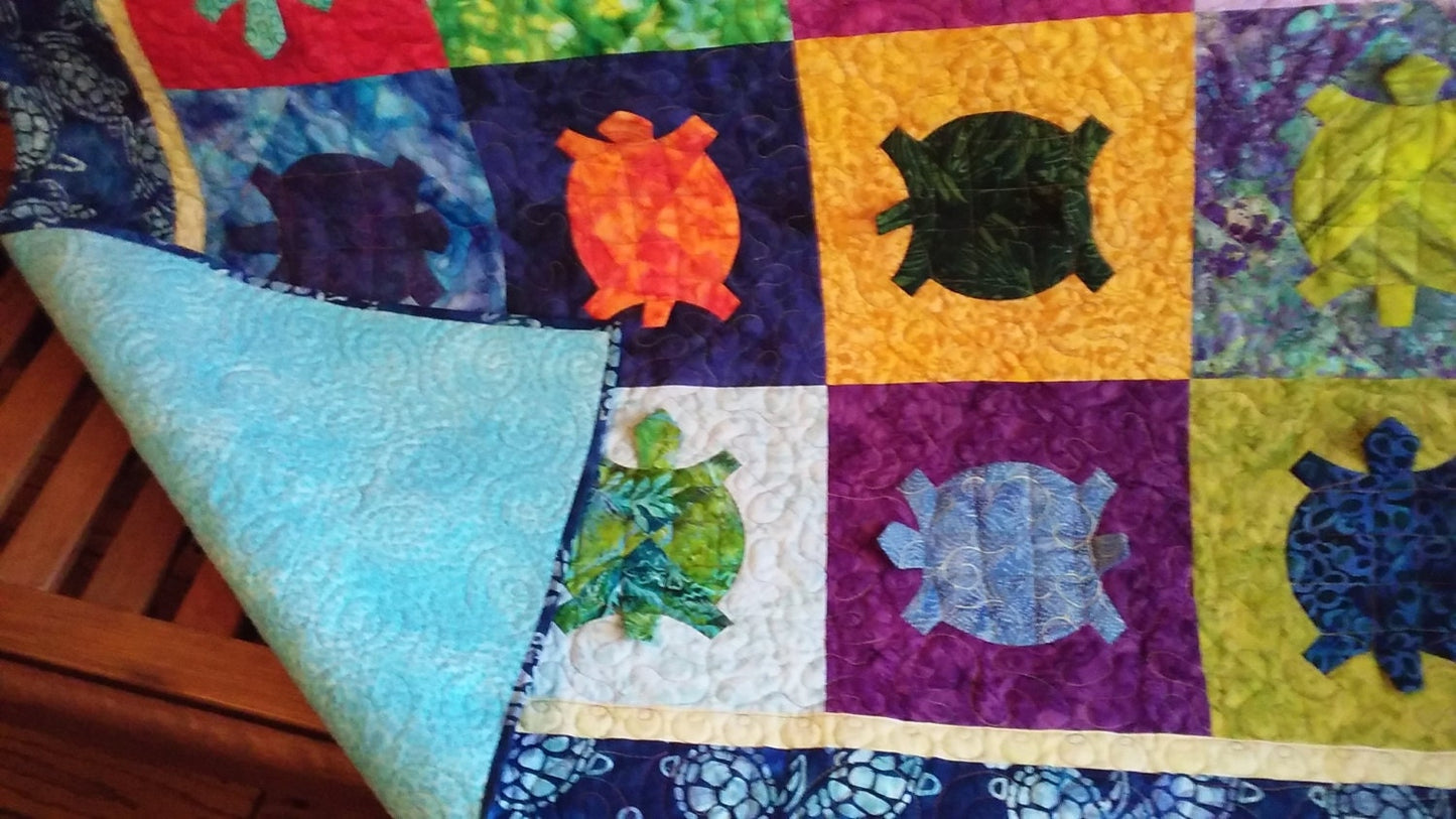 Heirloom Quilt Batik Toddler Baby Bright Turtle Dance 42 x 52
