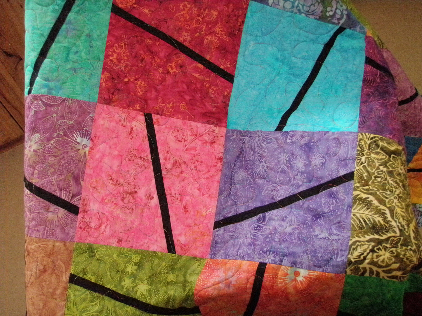 Modern Queen Quilt Rainbow Batik Color Block 82 x 100