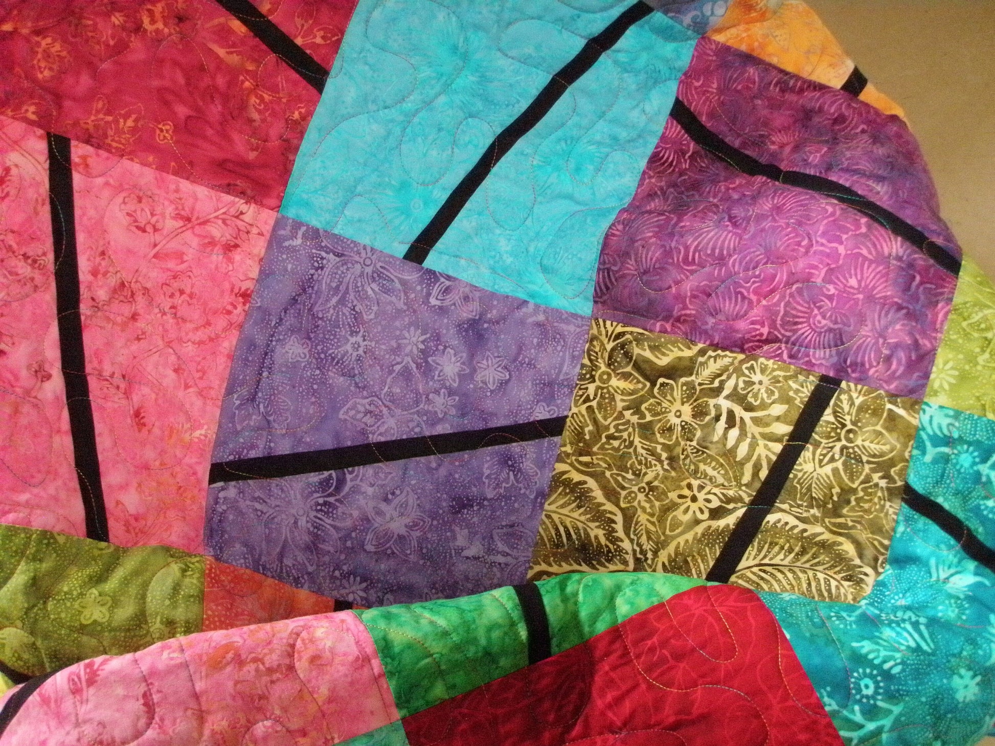 Modern Queen Quilt Rainbow Batik Color Block 82 x 100