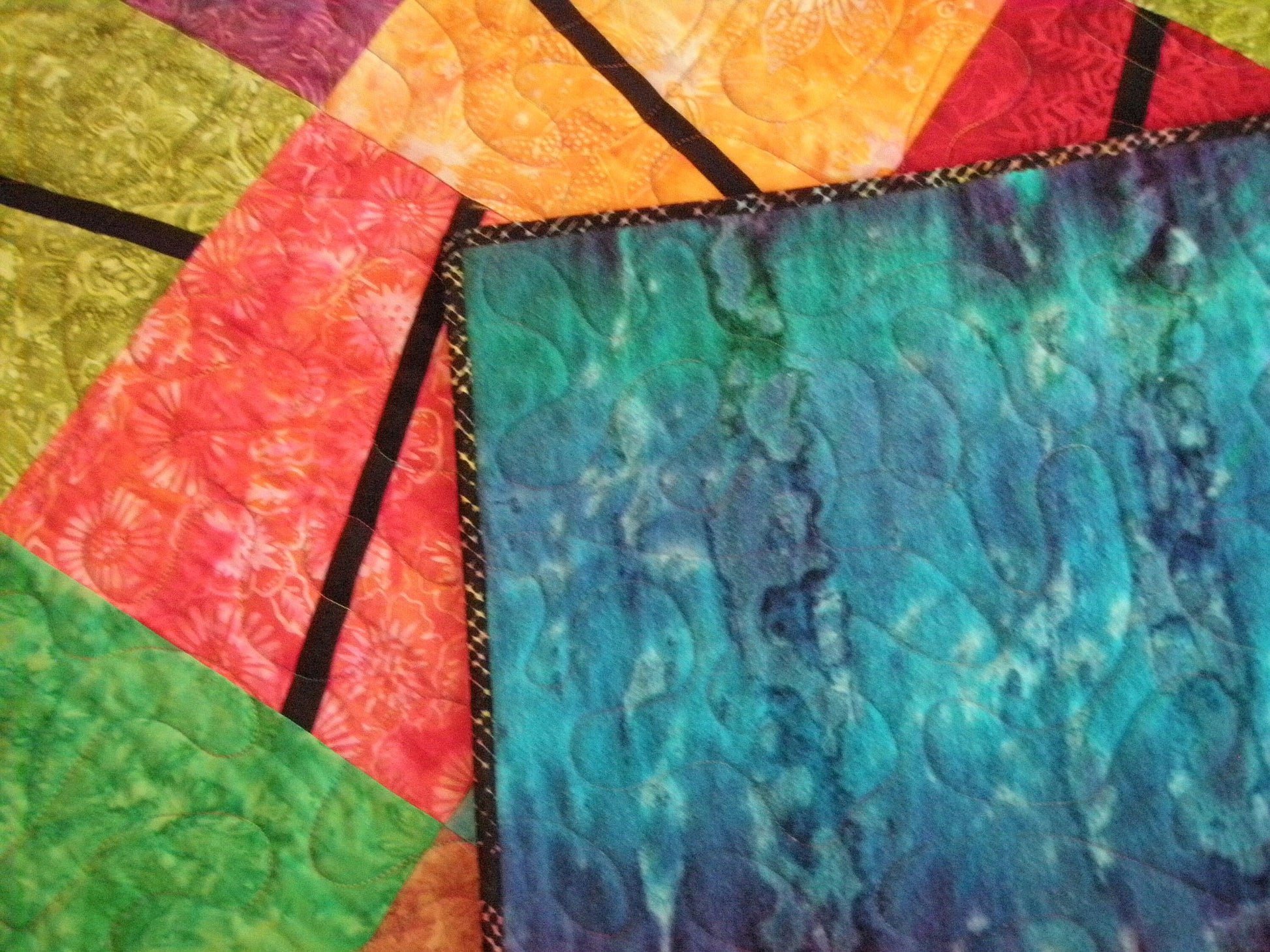 Modern Queen Quilt Rainbow Batik Color Block 82 x 100