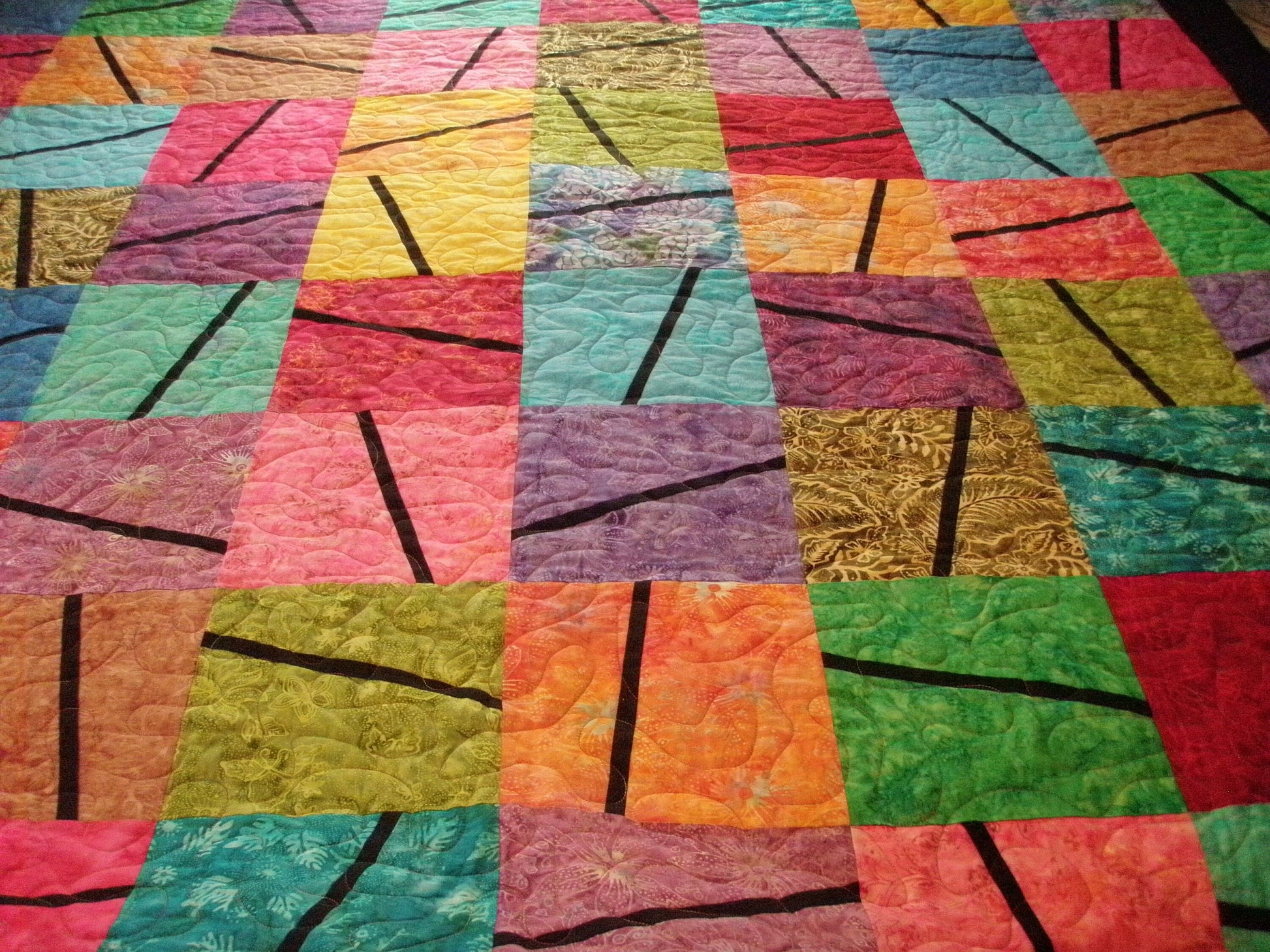 Modern Queen Quilt Rainbow Batik Color Block 82 x 100