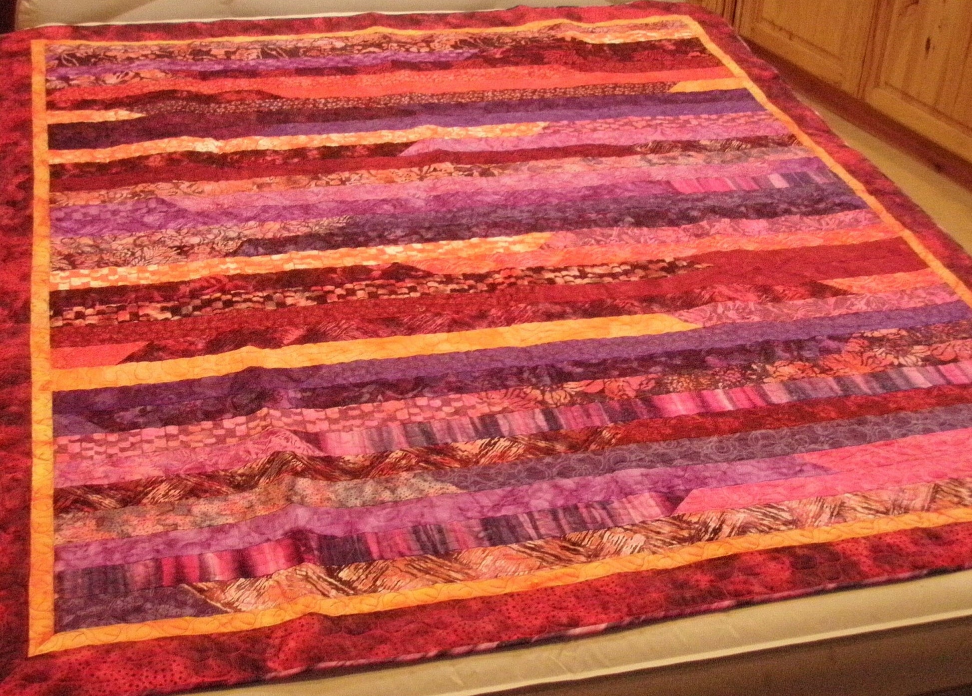 Quilted Throw Handmade Red Purple Blue Sofa Lap 70 x 58