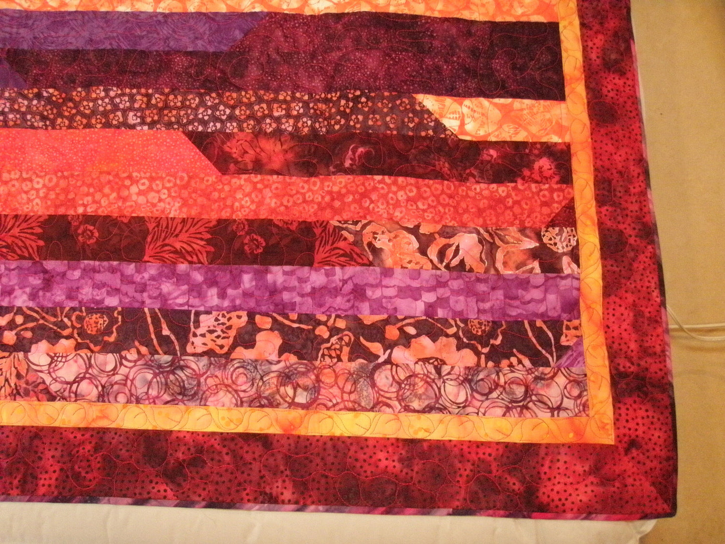 Quilted Throw Handmade Red Purple Blue Sofa Lap 70 x 58