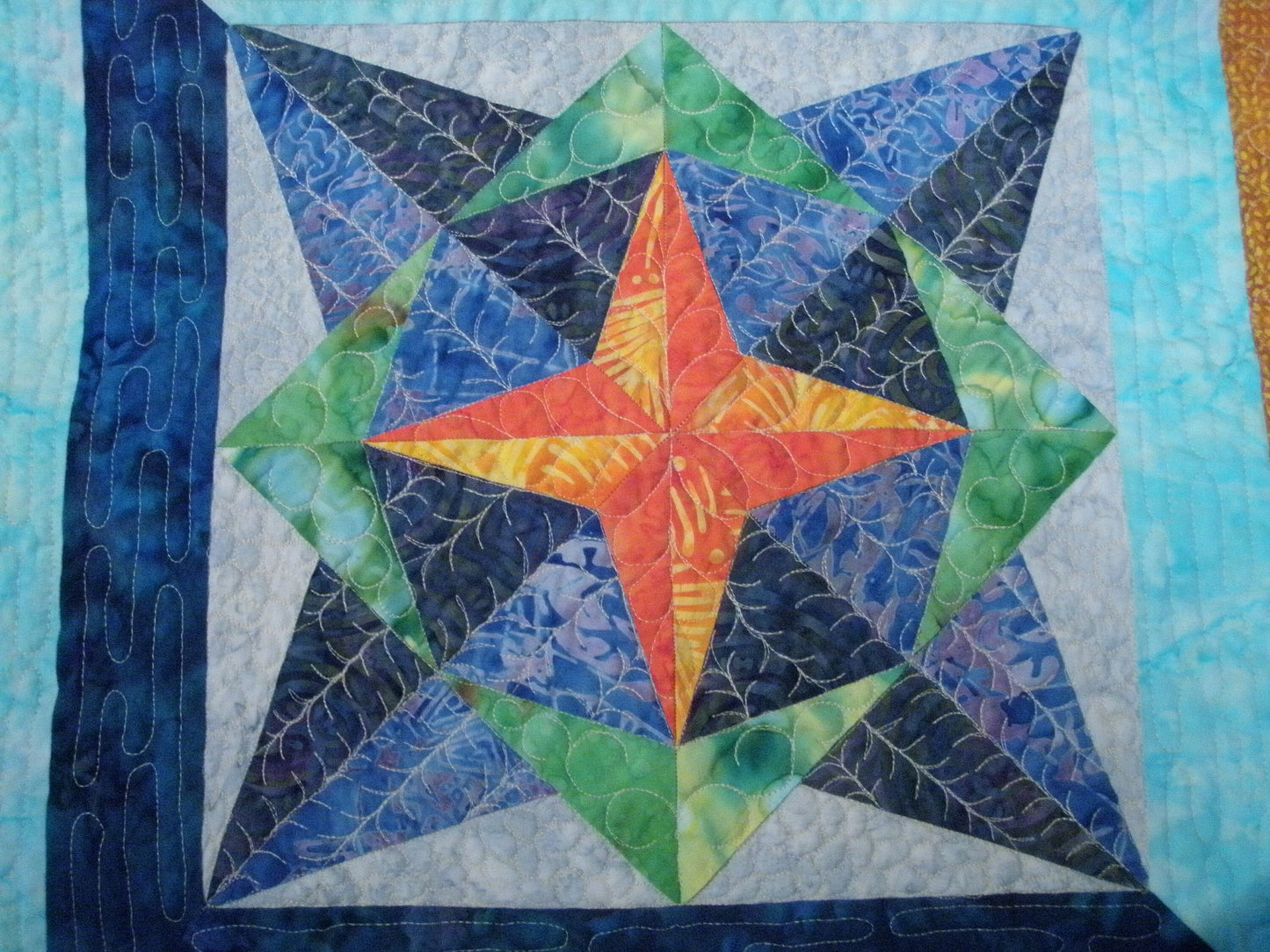 Queen Quilt Handmade Batik Patchwork Mariner's Compass Stars