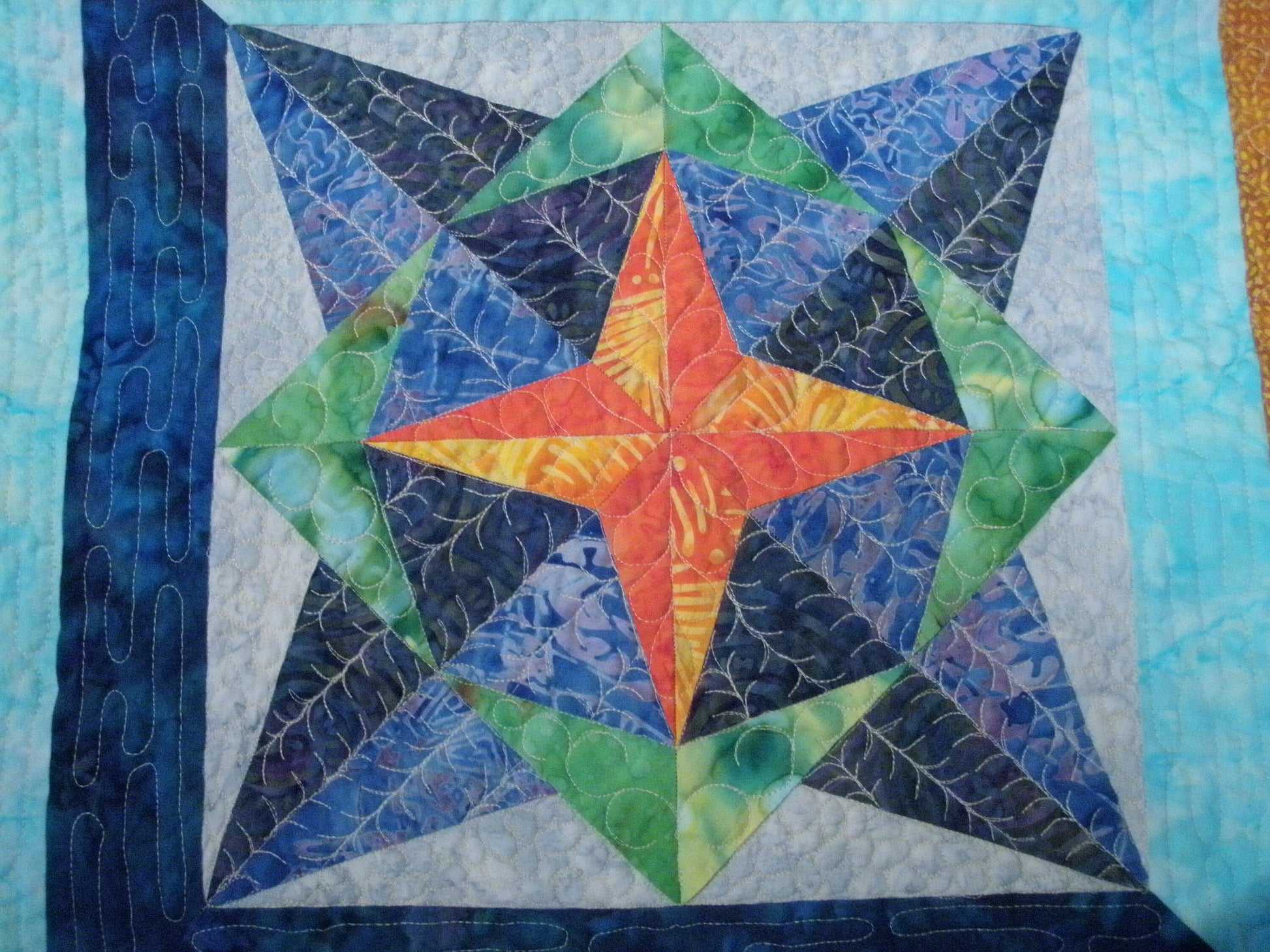 Queen Quilt Handmade Batik Patchwork Mariner's Compass Stars