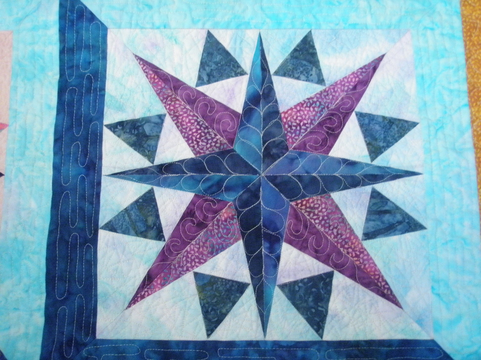 Queen Quilt Handmade Batik Patchwork Mariner's Compass Stars