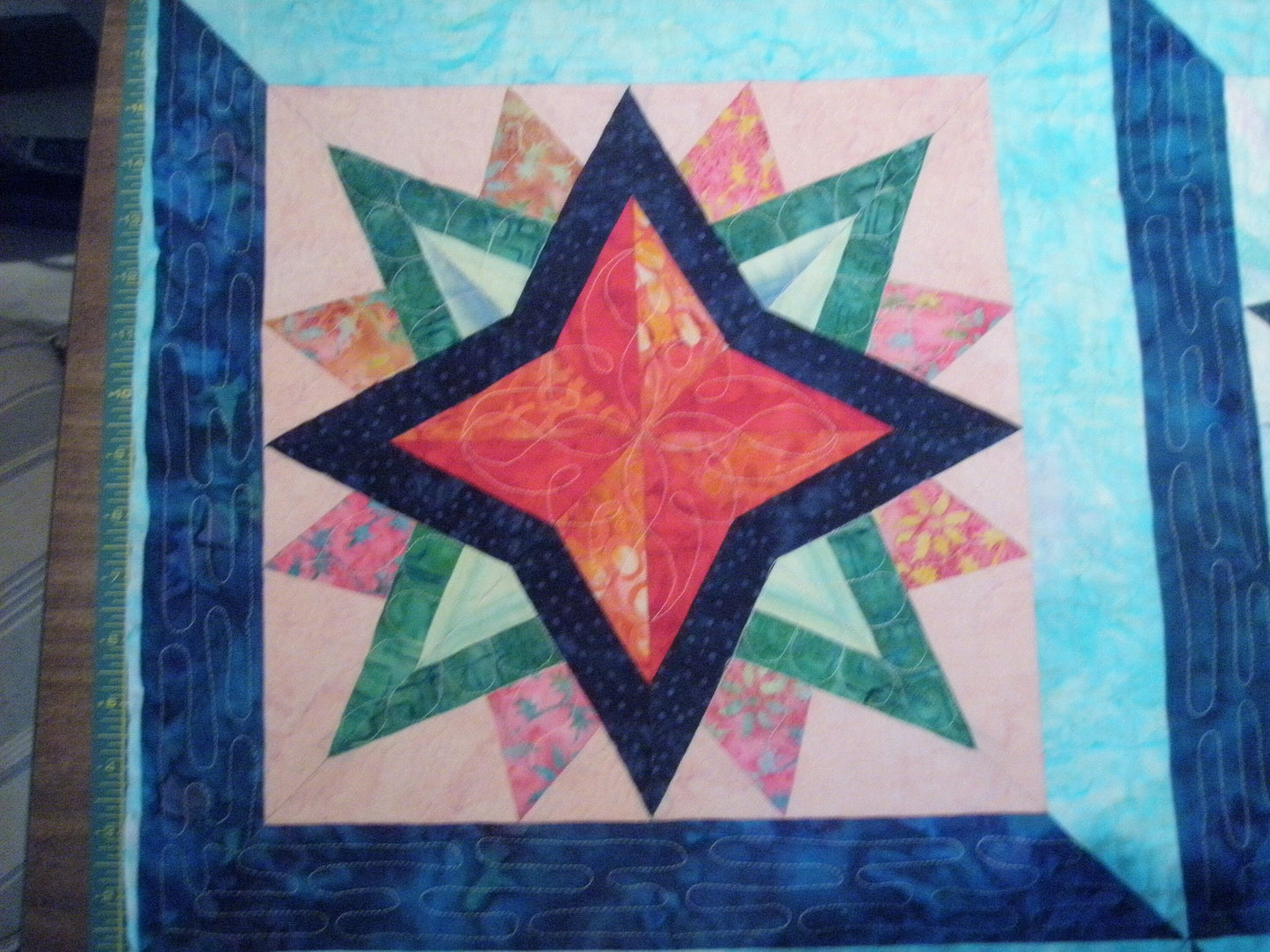 Queen Quilt Handmade Batik Patchwork Mariner's Compass Stars