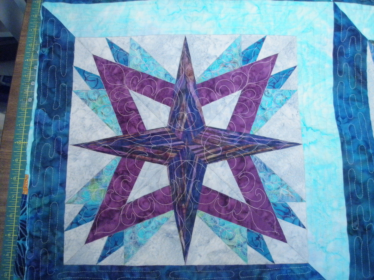 Queen Quilt Handmade Batik Patchwork Mariner's Compass Stars