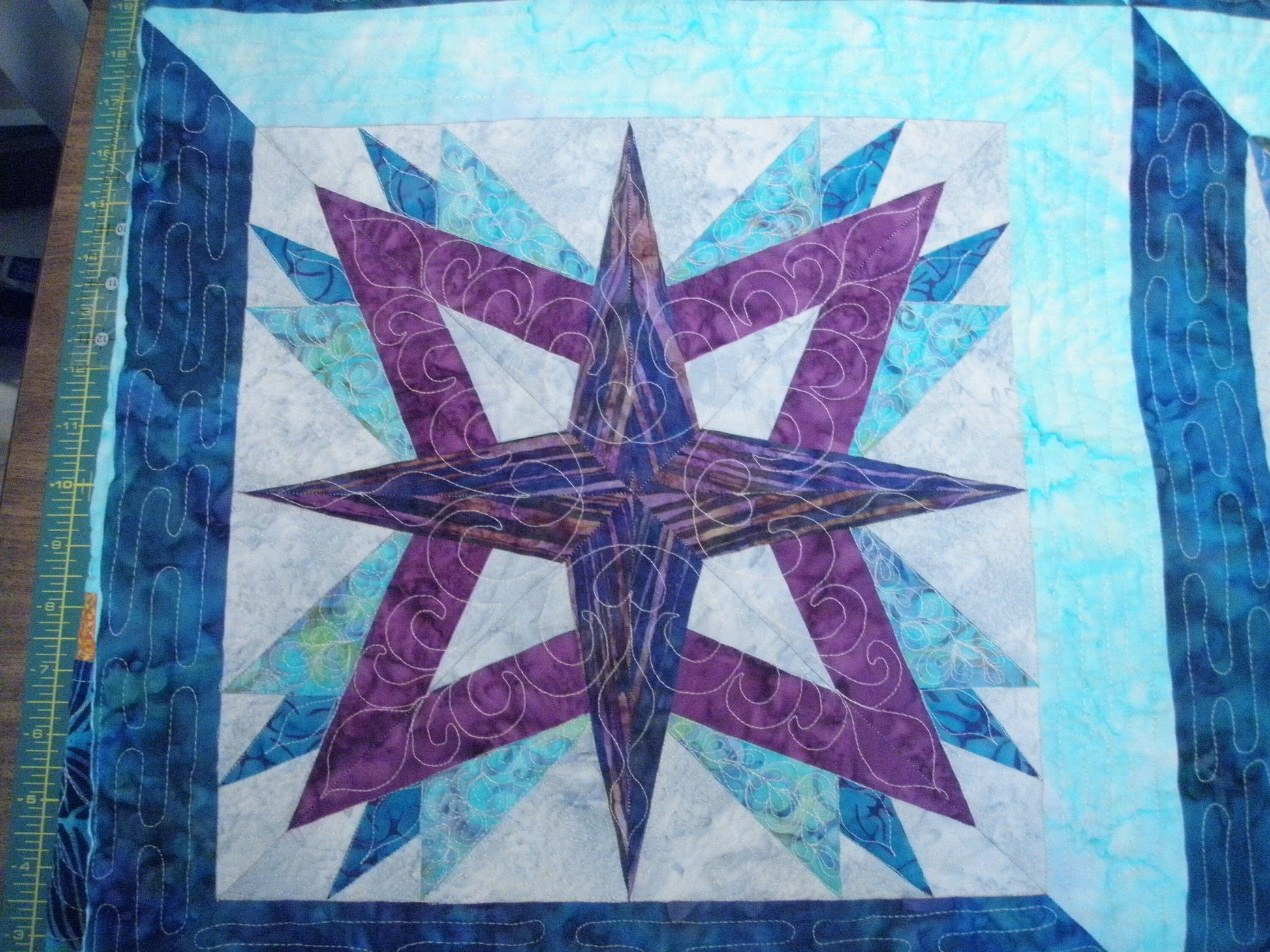 Queen Quilt Handmade Batik Patchwork Mariner's Compass Stars