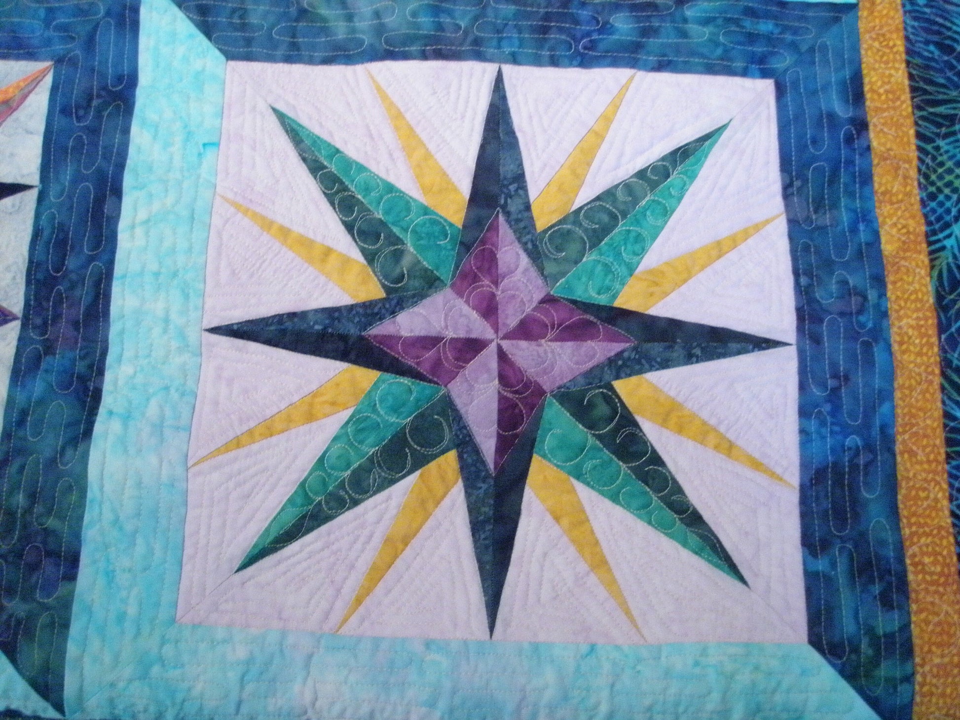 Queen Quilt Handmade Batik Patchwork Mariner's Compass Stars