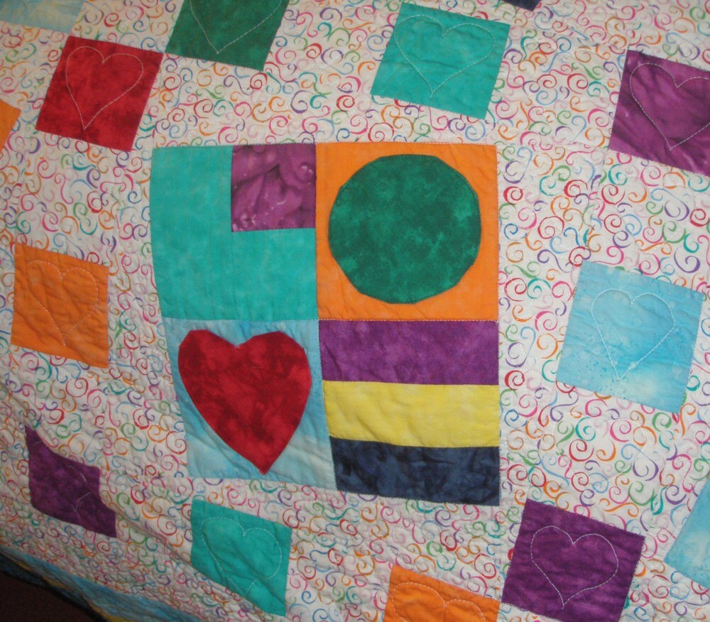 Original Handmade Patchwork Queen King Quilt - Love Party II