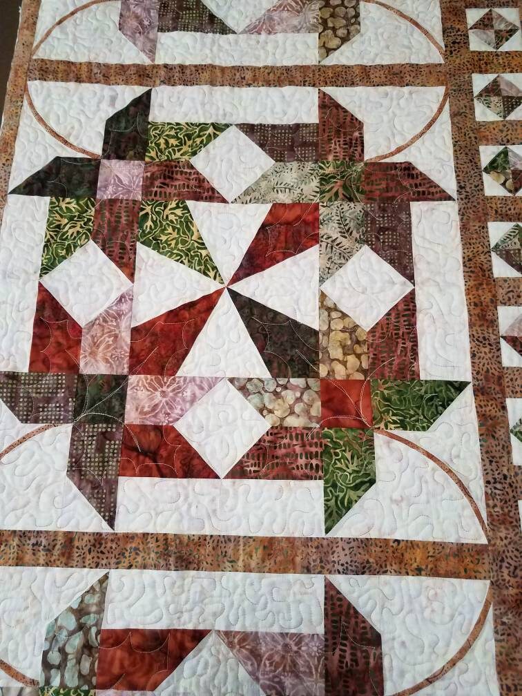 Queen King Quilt Maple Leaves & Gems Batik