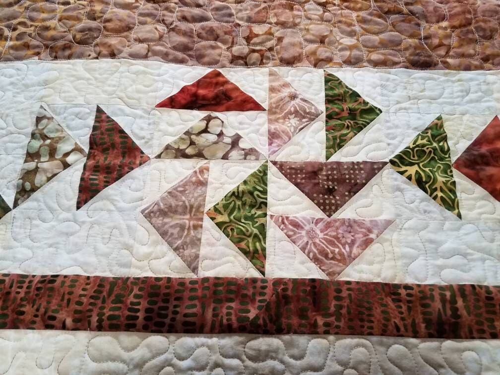 Queen King Quilt Maple Leaves & Gems Batik